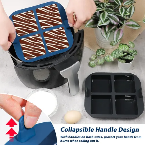 Vista 4 de Webake Molde para Brownies de Silicona para Freidora de Aire para Hornear, Molde de Silicona Cuadrado Antiadherente de 2.6" para S'mores, Disco