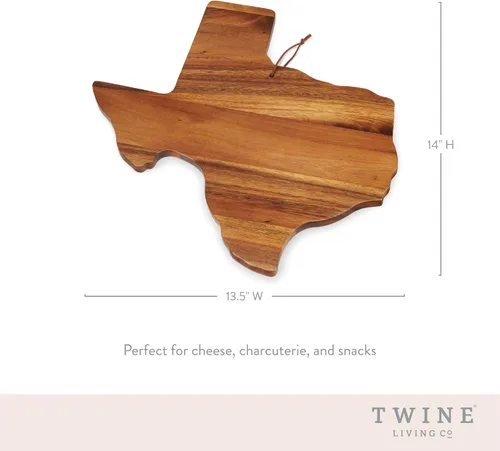 Vista 3 de Twine Texas-Shaped Acacia Wood Cheese Board - Durable Cheese, Charcuterie and Serving Platter with Hanging Loop, Perfect for Entertaining and