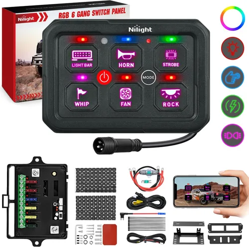 Vista 17 de Nilight Panel de Interruptores de 6 Posiciones Sistema de Relé de Control de Circuito Universal con Arnés de Cableado con Fusible LED Pod Regulable
