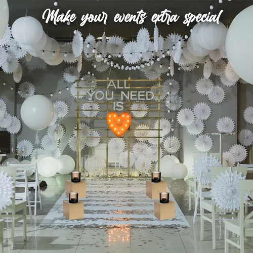 Vista 5 de Fun Express Elevadores de buffet dorados (juego de 3 de madera) ideales para bodas, decoración del hogar y accesorios