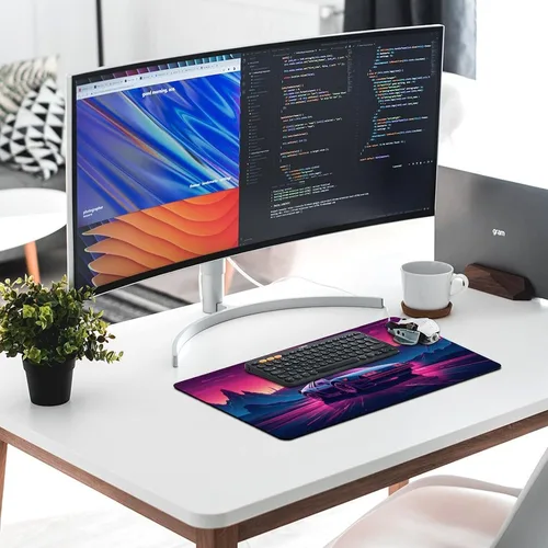 Vista 6 de Large Mouse Pad Synthwave Car Mountain Red Sun Vaporwave Desk Mat Computer Accessories Gaming Office Organizers Supplies Decor Essentials Keyboard