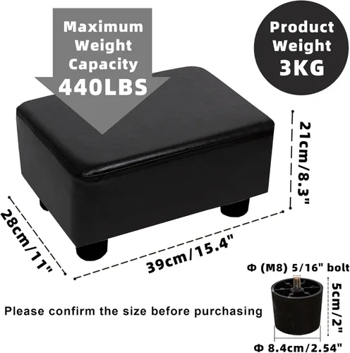Vista 3 de CAROLMADE Taburete Pequeño Otomana Reposapiés con Patas Bajo el Escritorio Reposapiés para Sala de Estar, Dormitorio y Oficina, Negro
