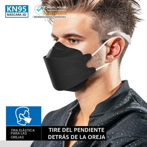 Vista 4 de Mascarillas KN95, paquete de 50, transpirables, cómodas y desechables, mascarillas KN95, color negro