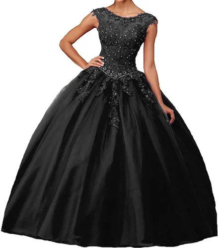 Vista 19 de QXMYOO Vestido de Gala de Quinceañera Sweet 16 Fiesta de Graduación Vestido de Princesa para Adolescentes Negro (Style1-Black)