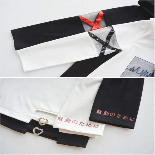 Vista 7 de Packitcute Harajuku vestido negro, estilo japonés Streetwear moda con capucha mini vestidos blancos