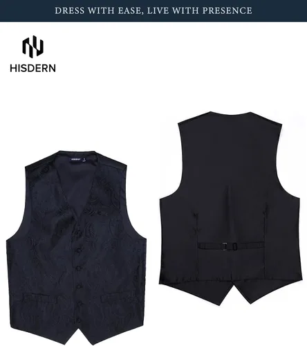 Vista 6 de HISDERN Conjunto de 3 piezas de chaleco formal para hombre, chaleco formal de cachemira floral jacquard corbata bolsillo cuadrado chalecos