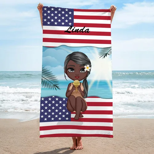 Vista 5 de Toalla de playa personalizada Chibi Bestie, hawaiana en la playa, piscina, fiesta para niños pequeños, niñas, regalos, mejores amigas, toalla