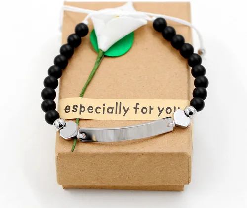Vista 6 de Pulsera unisex hecha a mano con nombre cuentas de ónix negro mate pulsera trenzada personalizada para hombres mujeres mejores amigos regalo
