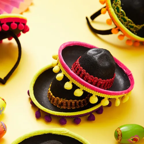 Vista 4 de JOYIN - 6 diademas con sombrero de tela para fiesta del Cinco de Mayo, suministros para fiesta, sombreros de fiesta, decoraciones temáticas