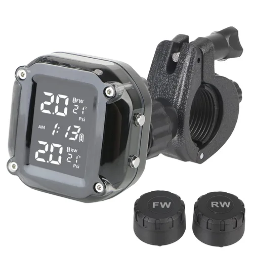 Vista 2 de Sistema de monitoreo de presión de neumáticos TPMS para motocicleta con pantalla LCD y 2 sensores externos, alarma de temperatura de neumáticos