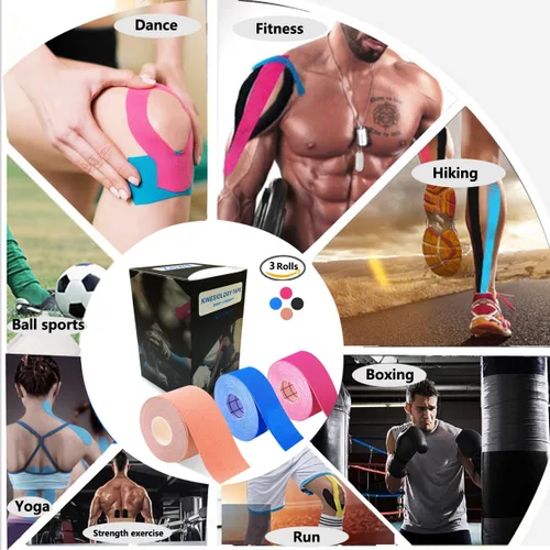 Vista 7 de Cinta de kinesiología sin cortar a granel, cinta terapéutica física para deportes, atletismo, terapia, paquete de 3 unidades de 2 pulgadas x 16.4