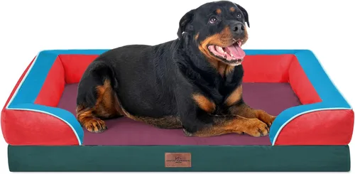 Vista 40 de Comfort Expression - Cama ortopédica para perros medianos, 28 x 19 pulgadas, cama impermeable y de apoyo de espuma con cojines removibles, sofá