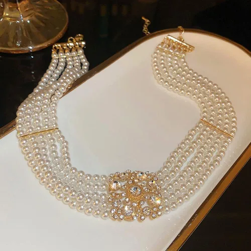 Vista 5 de Octwine Gargantilla corta con perlas de diamantes de imitación estilo bohemio de los años 20, Estrás Metal