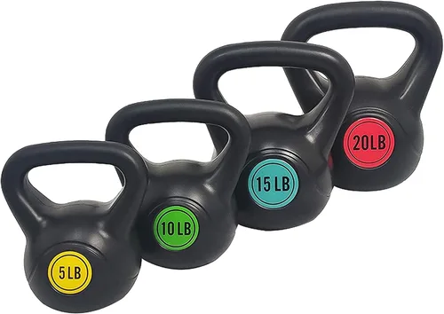 Vista 11 de BalanceFrom Vinyl Kettlebell Set, 30/45/50/75 Pound Options – Cement-Filled Strength Training Weights with Ergonomic Grip and Color Coding for Full