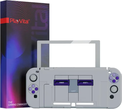 Vista 9 de PlayVital AlterGrips - Funda protectora acoplable ergonómica para Nintendo Switch, funda intercambiable para Joycon con protector de pantalla, tapas