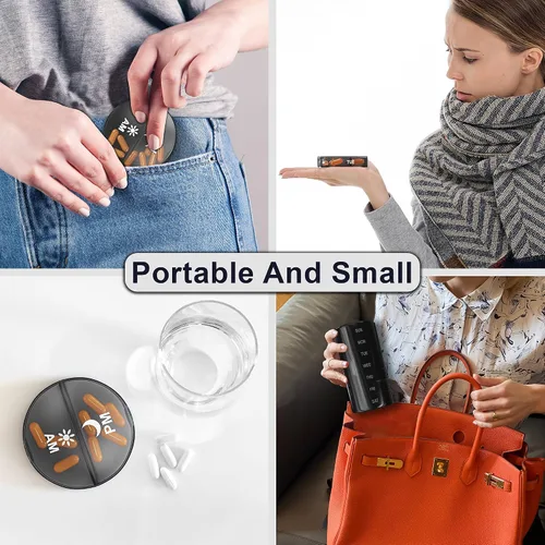 Vista 7 de Pastillero semanal 2 veces al día, gran capacidad, pastillero de viaje para 7 días con cierre hermético de tapa, pastillero portátil para bolso