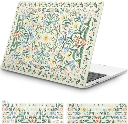 Vista 13 de iCasso Funda para MacBook Pro de 13 pulgadas M2 2025 A2338 Rosa Floral 1-Rosa Boho Floral