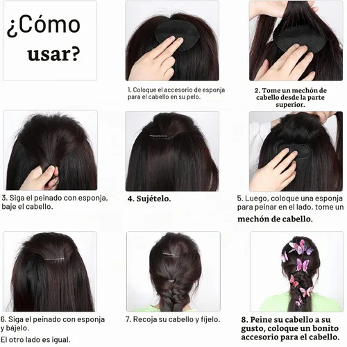 Vista 7 de 11 piezas de esponjas para dar volumen al cabello, bases de esponja para peinados con bulto, accesorios para insertar y dar estilo, peines, clips
