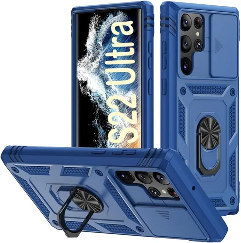 Vista 168 de PASNEW Funda militar para iPhone 13 Pro Max, cubierta de cámara deslizante y soporte de anillo de metal de 360°, carcasa rígida multicapa resistente