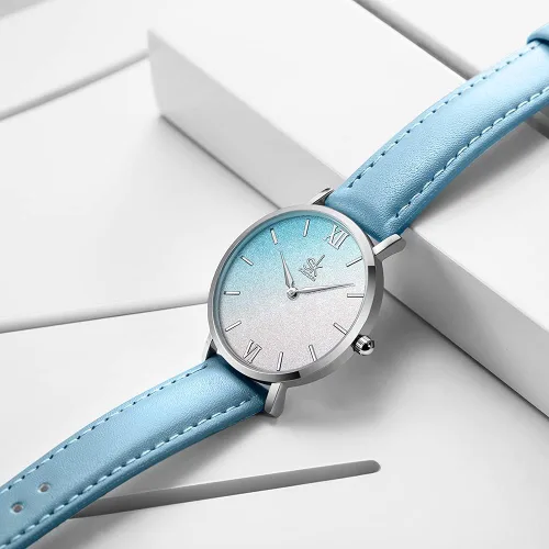 Vista 5 de SK Shengke - Reloj ultra delgado de creativo diseño minimalista, floral o de cielo estrellado con extensibles de piel genuina o acero