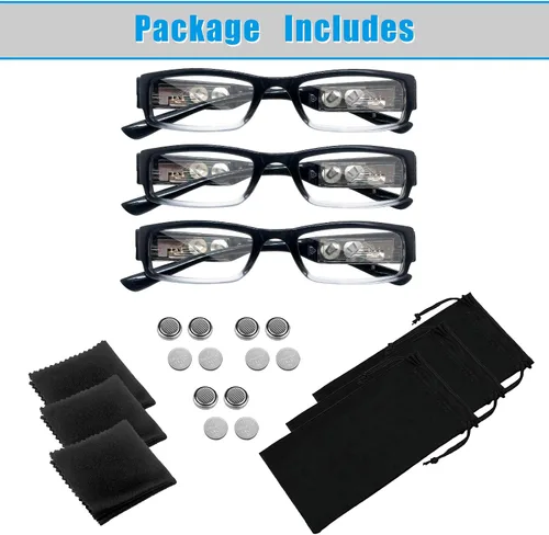 Vista 6 de Paquete de 3 lentes de lectura con luces y lupa con luces en el marco, lupas LED brillantes para lectores con luz para hombres y mujeres, anteojos