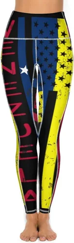 Vista 2 de Pantalones de yoga de cintura alta con bandera de Estados Unidos de Venezuela, pantalones de yoga suaves para mujer, control de abdomen, leggings
