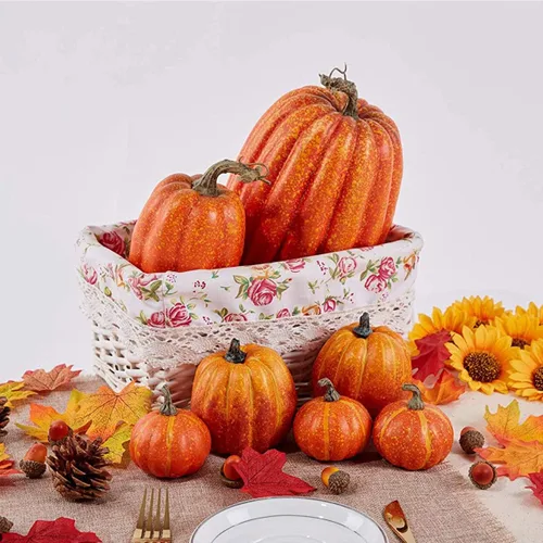 Vista 3 de 7 calabazas artificiales de espuma – Calabazas decorativas de plástico para otoño, Halloween, Acción de Gracias (naranja)