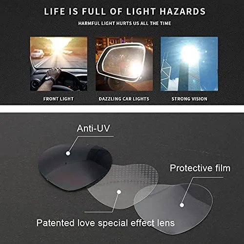 Vista 5 de Gafas de corazón efecto negro, con elegante estuche para gafas (marco de corazón, negro)