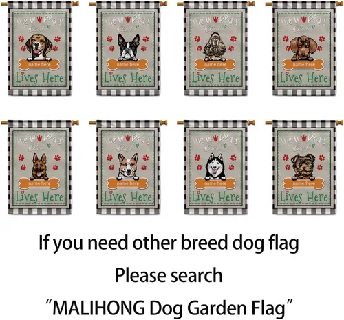 Vista 7 de The World's Best Dog Garden Flag Saint Bernard Dog Lives Here Bone Paw Buffalo Plaid Check 12.5x18 pulgadas Decoración exterior de patio de doble