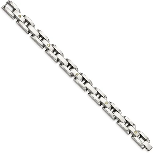 Vista 3 de ICE CARATS Pulsera de acero inoxidable de oro blanco de 14 quilates, diamantes de 0.03 quilates, 8.5 pulgadas, joyería fina para hombre, regalos