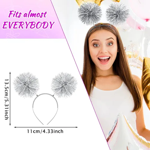 Vista 2 de Foil Strips Pom Pom Headband Tinsel Fashion Headband Fluffy Ball Hair Loop Cosplay Hair Accessory for Women Girl Party