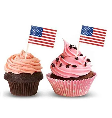Vista 5 de DNHCLL 100 palillos de dientes de bandera estadounidense de 2.5 pulgadas para palitos de cóctel, sándwich, decoración de cupcakes de frutas, palos