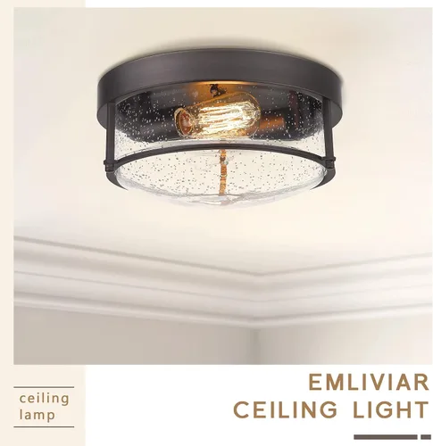 Vista 2 de Emliviar GE263F ORB - Lámpara de techo con 2 luces, 12 pulgadas, cerca de techo, con vidrio sembrado, acabado de bronce aceitado