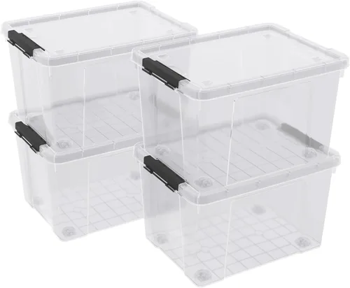 Vista 11 de Paquete de 4 cajas de almacenamiento de 10.5 cuartos de galón con tapa, contenedor de plástico para almacenamiento Clear BPA-free plastic, secure