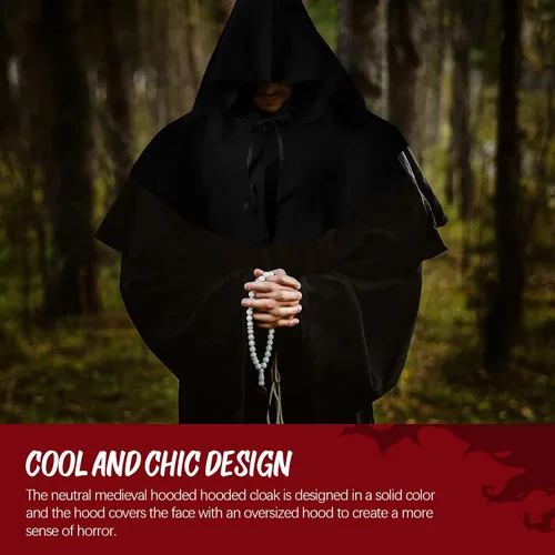 Vista 6 de Boyiee Disfraz medieval de Halloween con capucha para disfraz de médico de plaga, accesorio de cosplay pagano