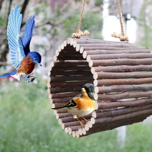 Vista 3 de Hamaca de loro de madera de manzana natural y cuevas de árboles, accesorios de jaula para pájaros pequeños, periquitos, cacatúas, tortolitos
