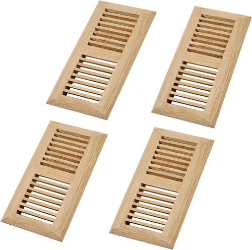 Vista 7 de Paquete de 2 piezas de rejilla de piso de madera dura de roble rojo, cubierta de ventilación empotrable, 4x10 pulgadas, con regulador, sin acabar
