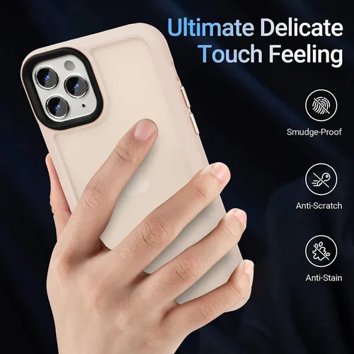 Vista 4 de Yriklso Funda para iPhone 11 Pro Max, protección contra caídas de grado militar, carcasa trasera dura translúcida - rosa esmerilado