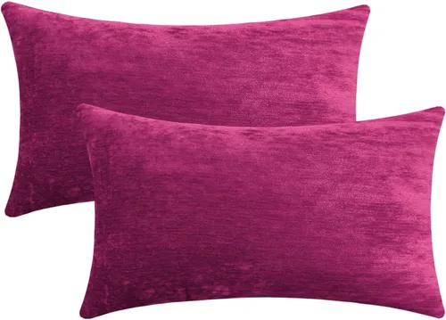 Vista 51 de Jeneoo - Fundas de almohada decorativas rojas brillantes de chenilla suave, fundas de cojín cómodas y sólidas para sofá de sala de estar