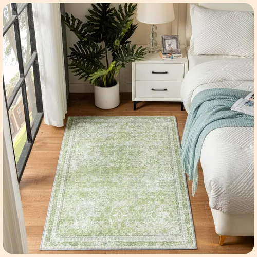 Vista 199 de Istana Alfombra larga antideslizante de 2.5 x 8 para el hogar, para pasillo y cocina, lavable, sedosa y suave al tacto, elegante, color azul y marfil
