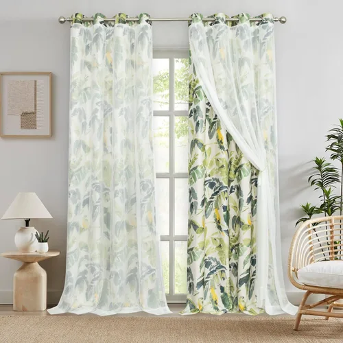 Vista 10 de Leeva Cortinas opacas para puerta corredera, cortinas de bloqueo de luz con hojas de serie azul, cortinas pesadas para ventanas de guardería, 2