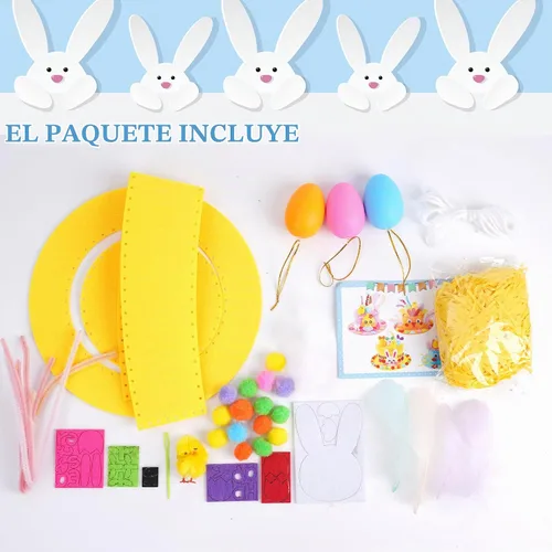 Vista 4 de Kit de sombrero de Pascua para niños, kit de manualidades de huevos de conejito de Pascua Amarillo