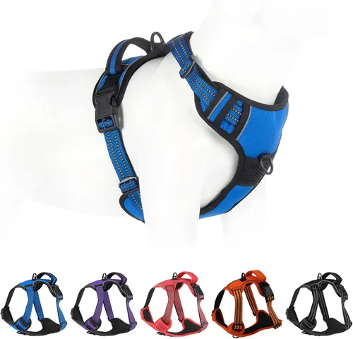 Vista 6 de Arnés sin tirones para perros pequeños, medianos y grandes, chaleco reflectante ajustable para mascotas con clip frontal acolchado para cachorros