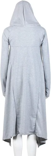 Vista 4 de Sudadera con capucha para mujer, con cremallera, color liso, casual, cálida, con estampado de cordón, largo y largo