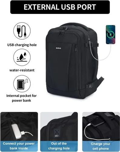 Vista 3 de ECOHUB United Airlines - Mochila de viaje pequeña de 17 pulgadas, bolsa de artículos personales de 16.7 x 10 x 8 pulgadas con 13 bolsillos con Negro