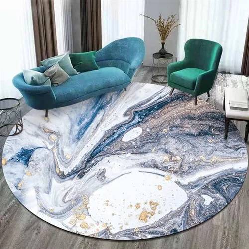 Vista 30 de Tapete redondo de mármol verde esmeralda, lavable, pequeño círculo, para dormitorio, sala de estar, alfombra moderna abstracta circular, 2 pies