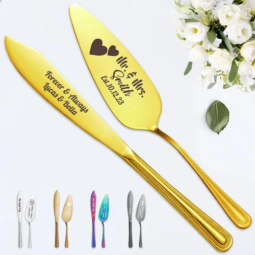 Vista 20 de STREADVE Juego de corte de pastel personalizado para boda, juego de cuchillos y servidores grabados, juego de corte personalizado, regalo para Negro