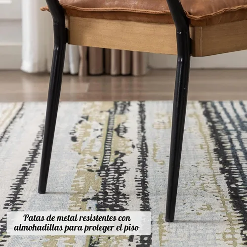 Vista 6 de DUOMAY Banco Otomano Rectangular Moderno con Brazos y Patas de Metal, Banco de Mesa de Comedor de PU de Mediados de Siglo, Reposapiés, Banco