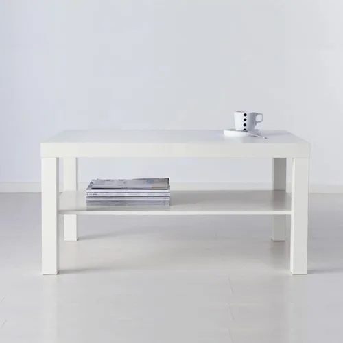 Vista 2 de SEYOO Mesa de centro moderna y elegante, diseño de espiga, mesa de centro estándar con estante, rectangular, blanca, 35.8 in x 22.0 in x 17.7 in