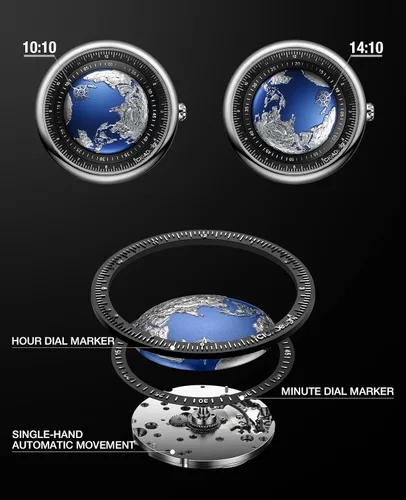 Vista 4 de CIGA Design Reloj mecánico automático Blue Planet Serie U de acero inoxidable, titanio, cerámica, caja de zafiro fluoruro y cerámica para hombres